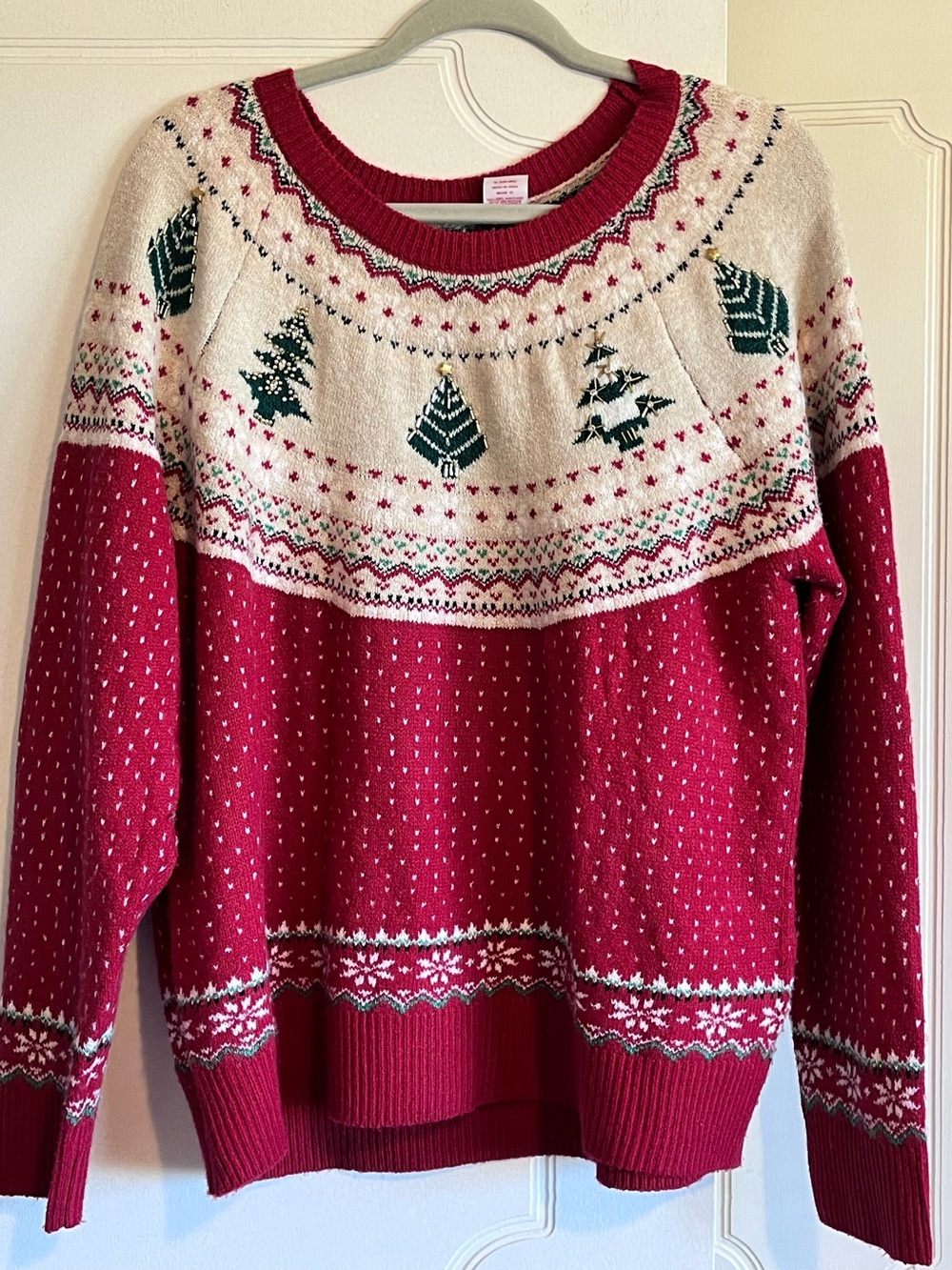 Holiday Time Women's Plus 1X Fair Isle Christmas Tree Crewneck Pullover Knit